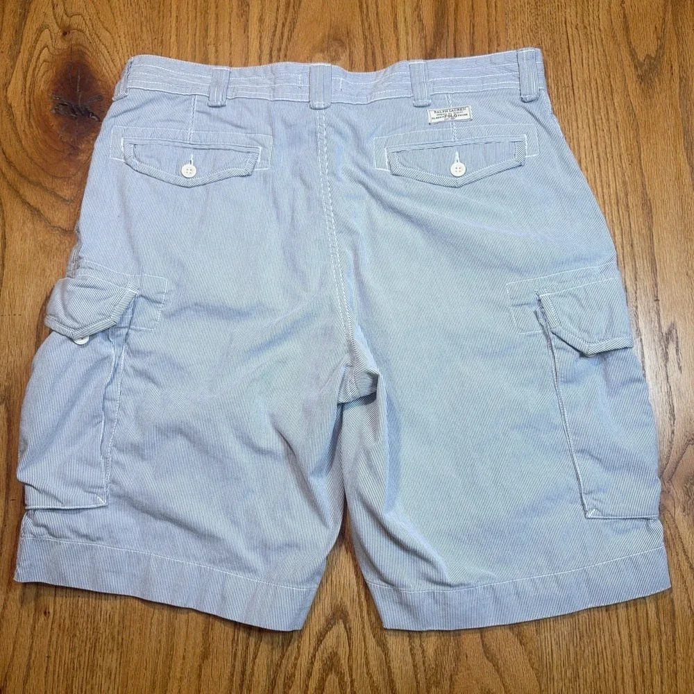 Polo Ralph Lauren Cargo Shorts Mens 40 Tall (Tag 42) Blue Seersucker Y2K FLAW